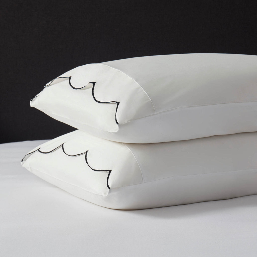 Dusklia - Pair of Simone Scallop Embroidered Edge Classic Pillowcase - Off White/Black