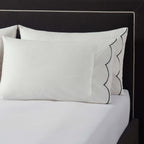 Dusklia - Pair of Simone Scallop Embroidered Edge Classic Pillowcase - Off White/Black