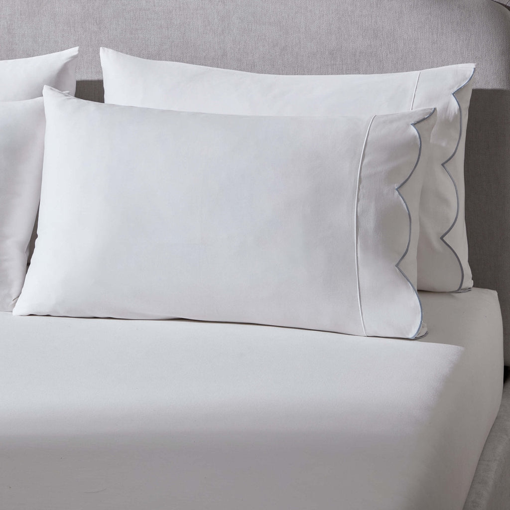 Dusklia - Pair of Simone Scallop Embroidered Edge Classic Pillowcase - White/Blue