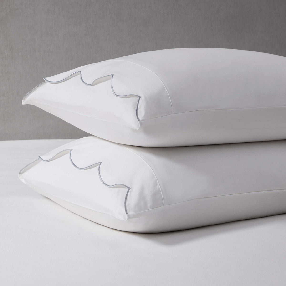 Dusklia - Pair of Simone Scallop Embroidered Edge Classic Pillowcase - White/Blue