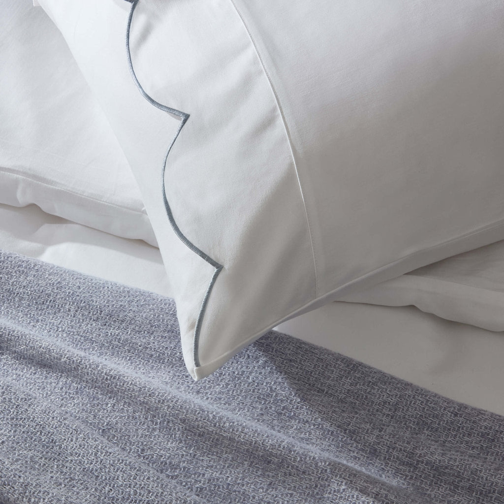 Dusklia - Pair of Simone Scallop Embroidered Edge Classic Pillowcase - White/Blue
