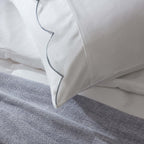 Dusklia - Pair of Simone Scallop Embroidered Edge Classic Pillowcase - White/Blue