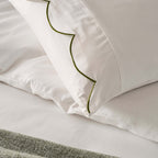 Dusklia - Pair of Simone Scallop Embroidered Edge Classic Pillowcases - Off White/Olive