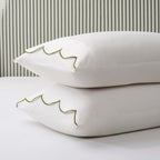 Dusklia - Pair of Simone Scallop Embroidered Edge Classic Pillowcases - Off White/Olive