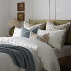 Dusklia - Pair of Simone Scallop Embroidered Edge Classic Pillowcases - Off White/Olive