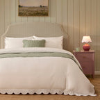Dusklia - Pair of Simone Scallop Embroidered Edge Pillowcases 220 Thread Count - White/Berry