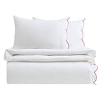 Dusklia - Pair of Simone Scallop Embroidered Edge Pillowcases 220 Thread Count - White/Berry