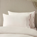 Dusklia - Pair of Simone Scallop Embroidered Edge Pillowcases 220 Thread Count - White/Berry