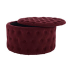 Dusklia - Paisley Buttoned Round Storage Pouffe - Berry