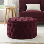 Dusklia - Paisley Buttoned Round Storage Pouffe - Berry