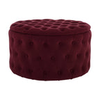 Dusklia - Paisley Buttoned Round Storage Pouffe - Berry