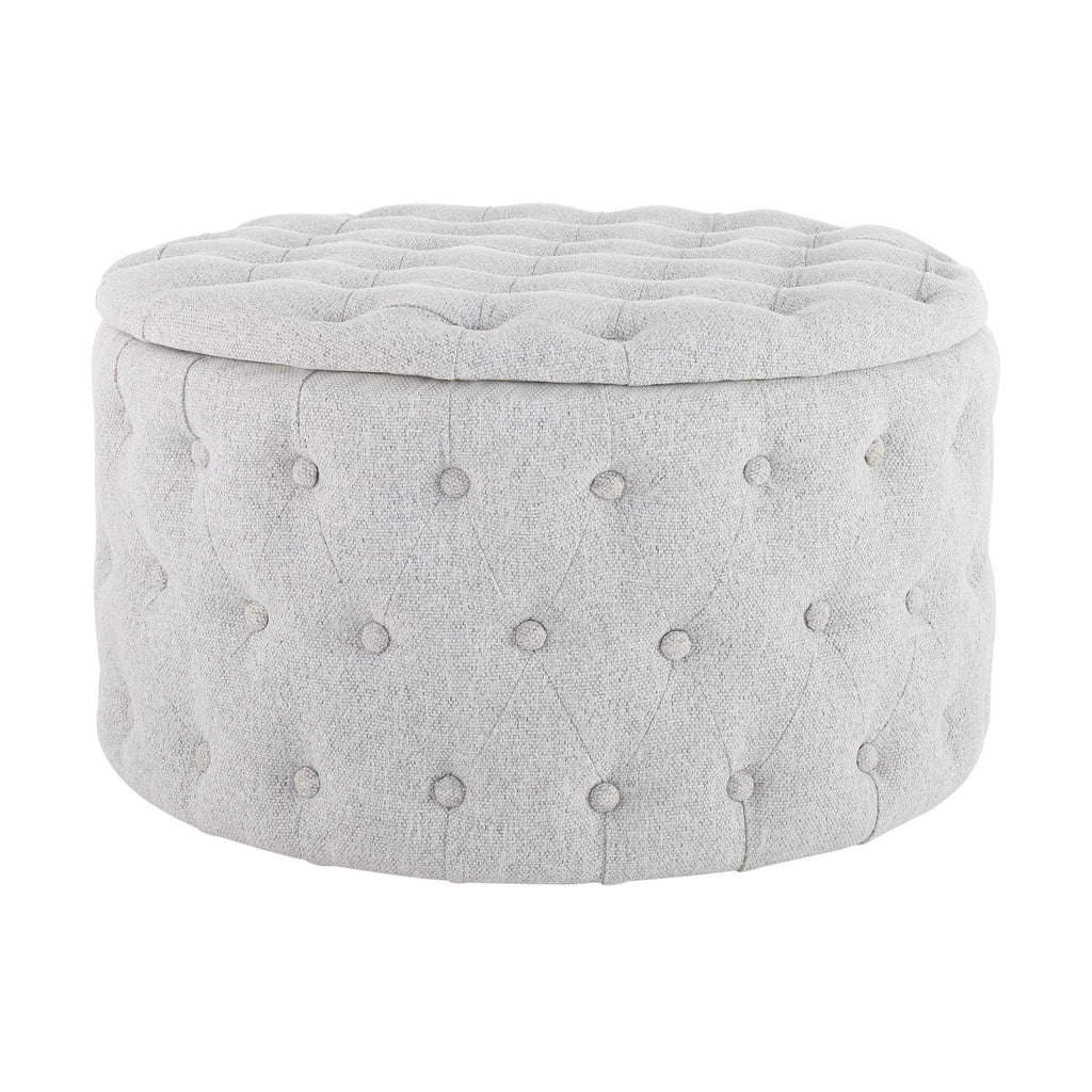 Dusklia - Paisley Buttoned Round Storage Pouffe - Light Grey
