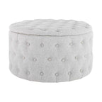 Dusklia - Paisley Buttoned Round Storage Pouffe - Light Grey