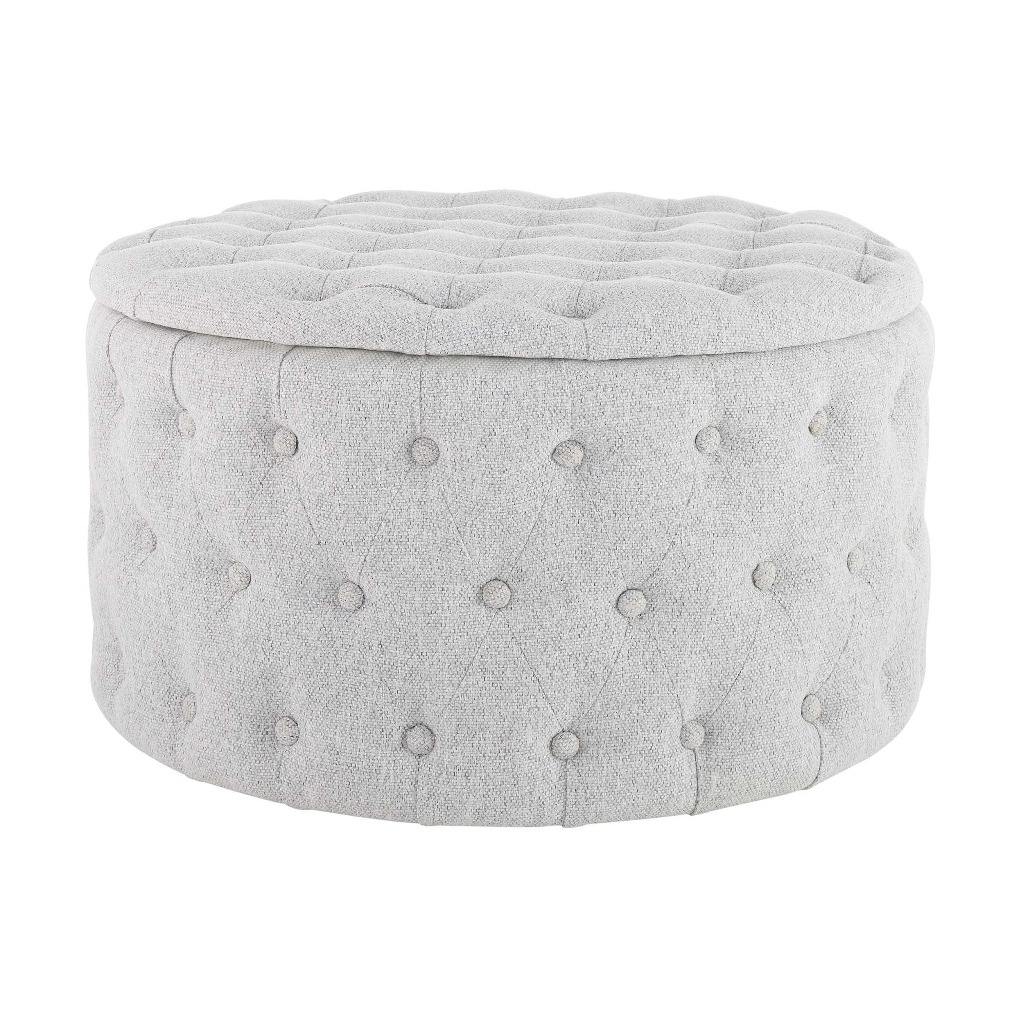Dusklia - Paisley Buttoned Round Storage Pouffe - Light Grey