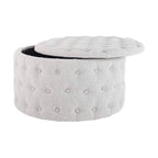 Dusklia - Paisley Buttoned Round Storage Pouffe - Light Grey