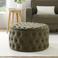 Dusklia - Paisley Buttoned Round Storage Pouffe - Olive