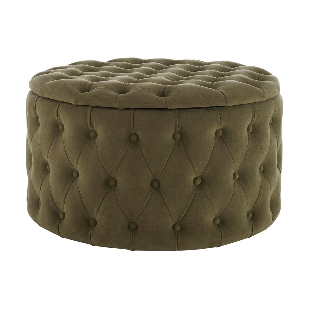Dusklia - Paisley Buttoned Round Storage Pouffe - Olive