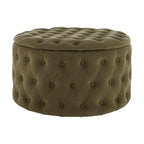 Dusklia - Paisley Buttoned Round Storage Pouffe - Olive