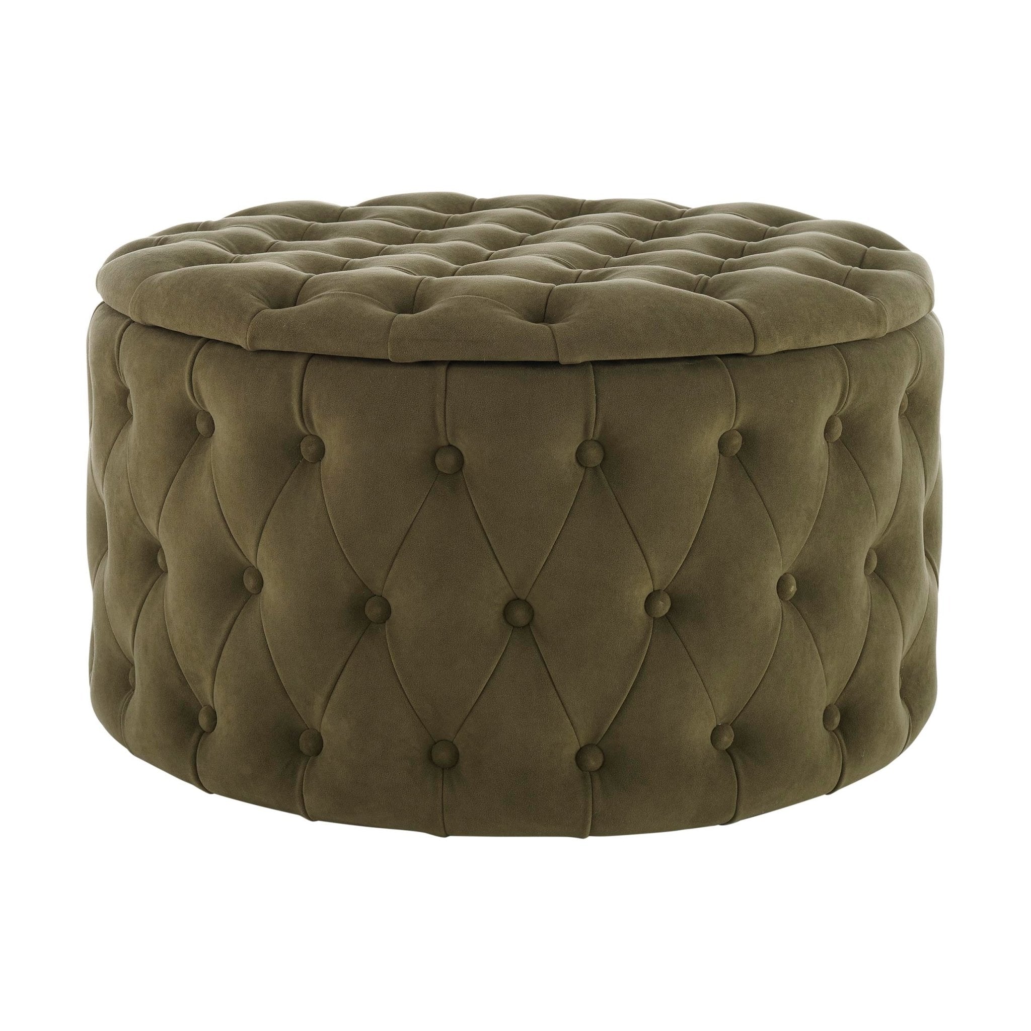 Dusklia - Paisley Buttoned Round Storage Pouffe - Olive