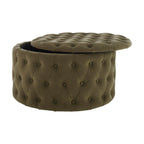 Dusklia - Paisley Buttoned Round Storage Pouffe - Olive