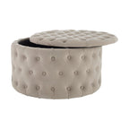 Dusklia - Paisley Buttoned Round Storage Pouffe - Sand