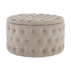 Dusklia - Paisley Buttoned Round Storage Pouffe - Sand