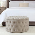 Dusklia - Paisley Buttoned Round Storage Pouffe - Sand
