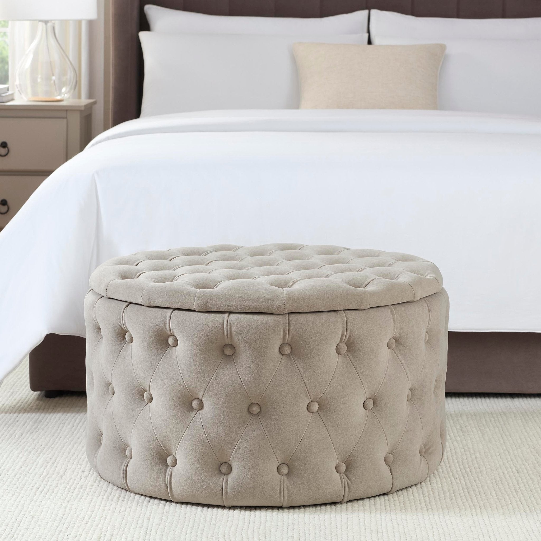 Dusklia - Paisley Buttoned Round Storage Pouffe - Sand