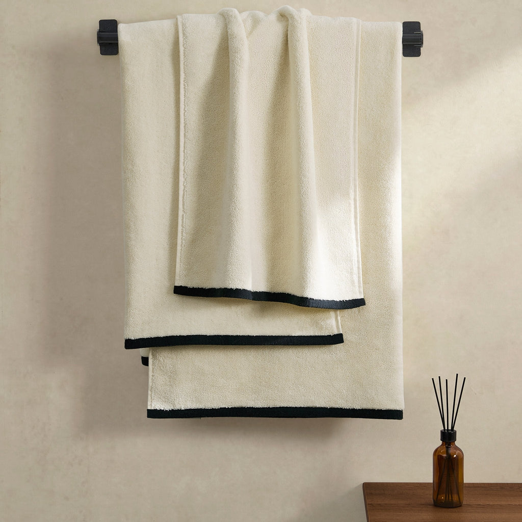 Dusklia - Palma Contrast Edge Towel Collection - Oatmeal