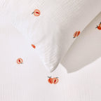 Dusklia - Peach Embroidery Cotton Muslin Duvet Cover & Pillowcase Set - White