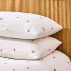 Dusklia - Peach Embroidery Cotton Muslin Duvet Cover & Pillowcase Set - White