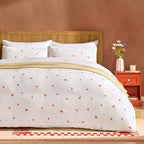 Dusklia - Peach Embroidery Cotton Muslin Duvet Cover & Pillowcase Set - White