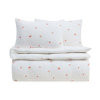 Dusklia - Peach Embroidery Cotton Muslin Duvet Cover & Pillowcase Set - White