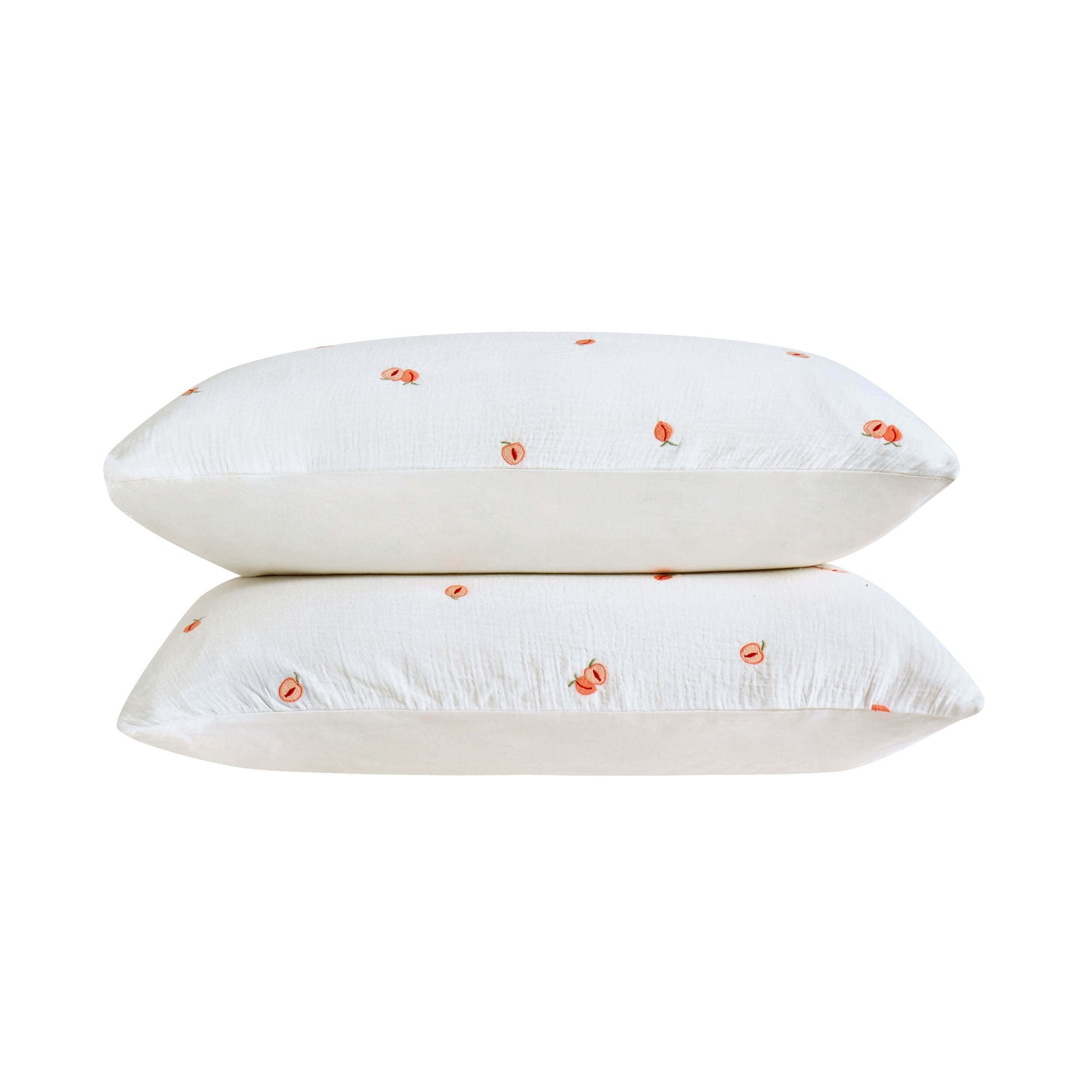 Dusklia - Peach Embroidery Cotton Muslin Duvet Cover & Pillowcase Set - White