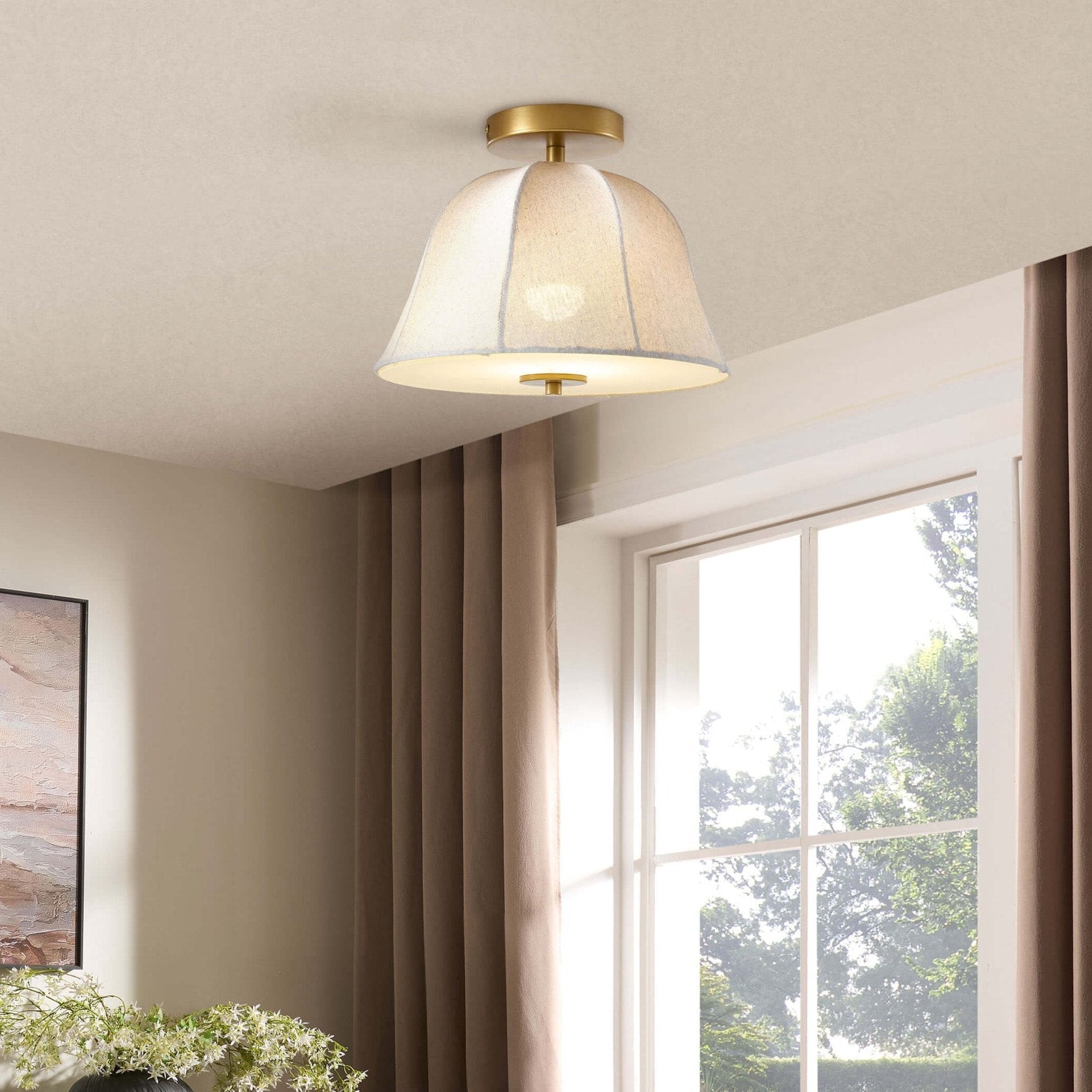 Dusklia - Penn Antique Bronze Linen Blend Ceiling Light - Gold