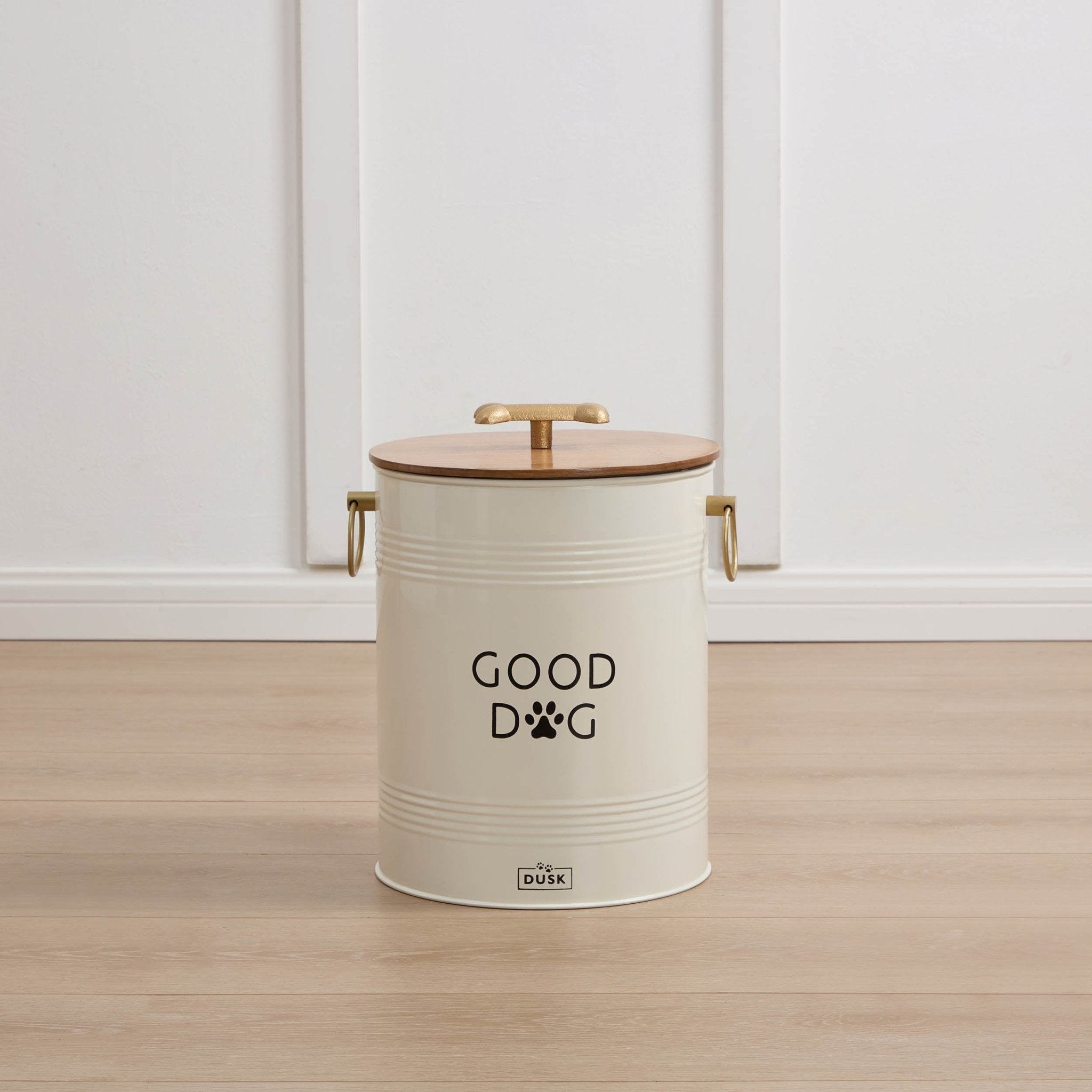 Dusklia - Pet Food Storage Bucket with Wooden Lid