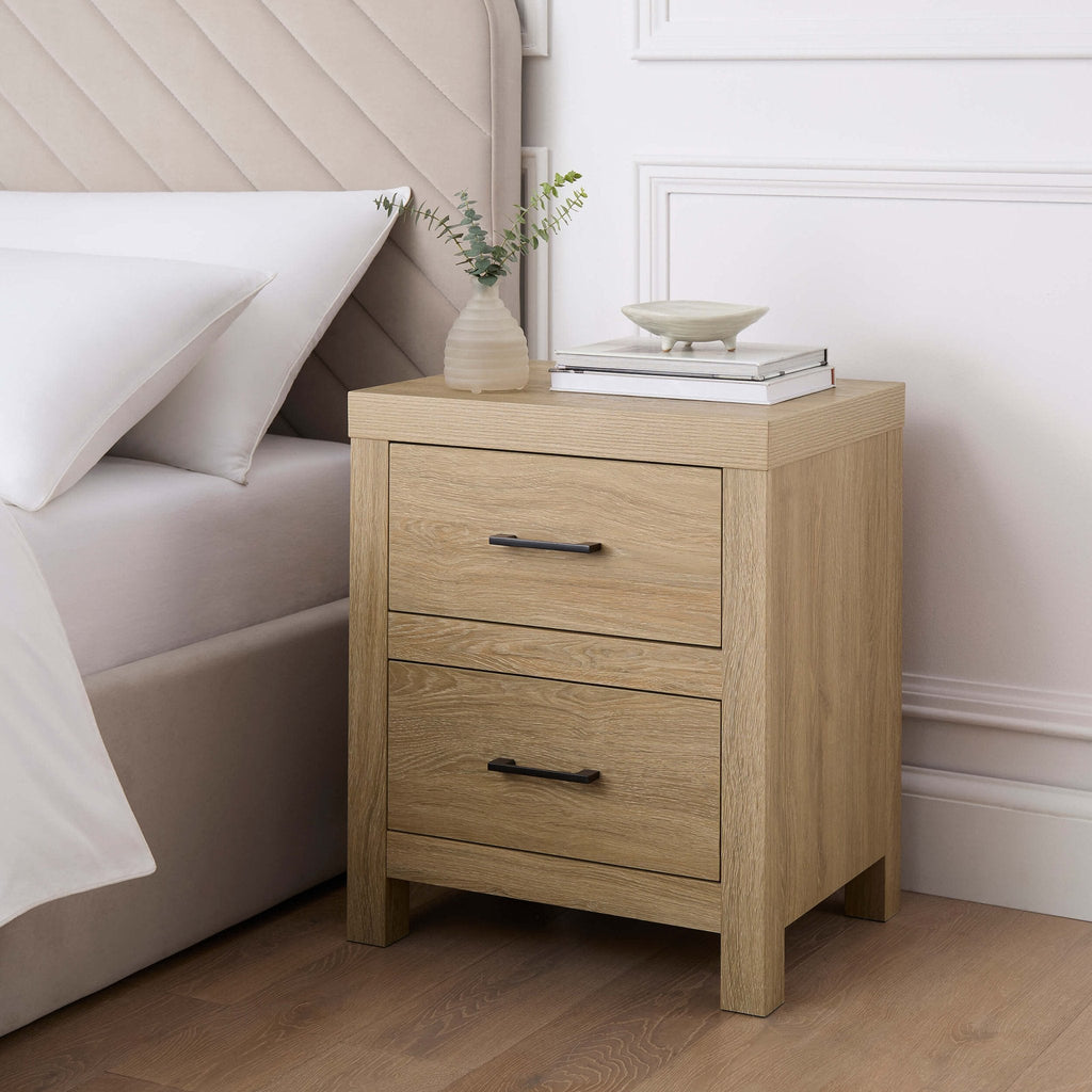 Dusklia - Piper 2 Drawer Bedside Table - Light Wood
