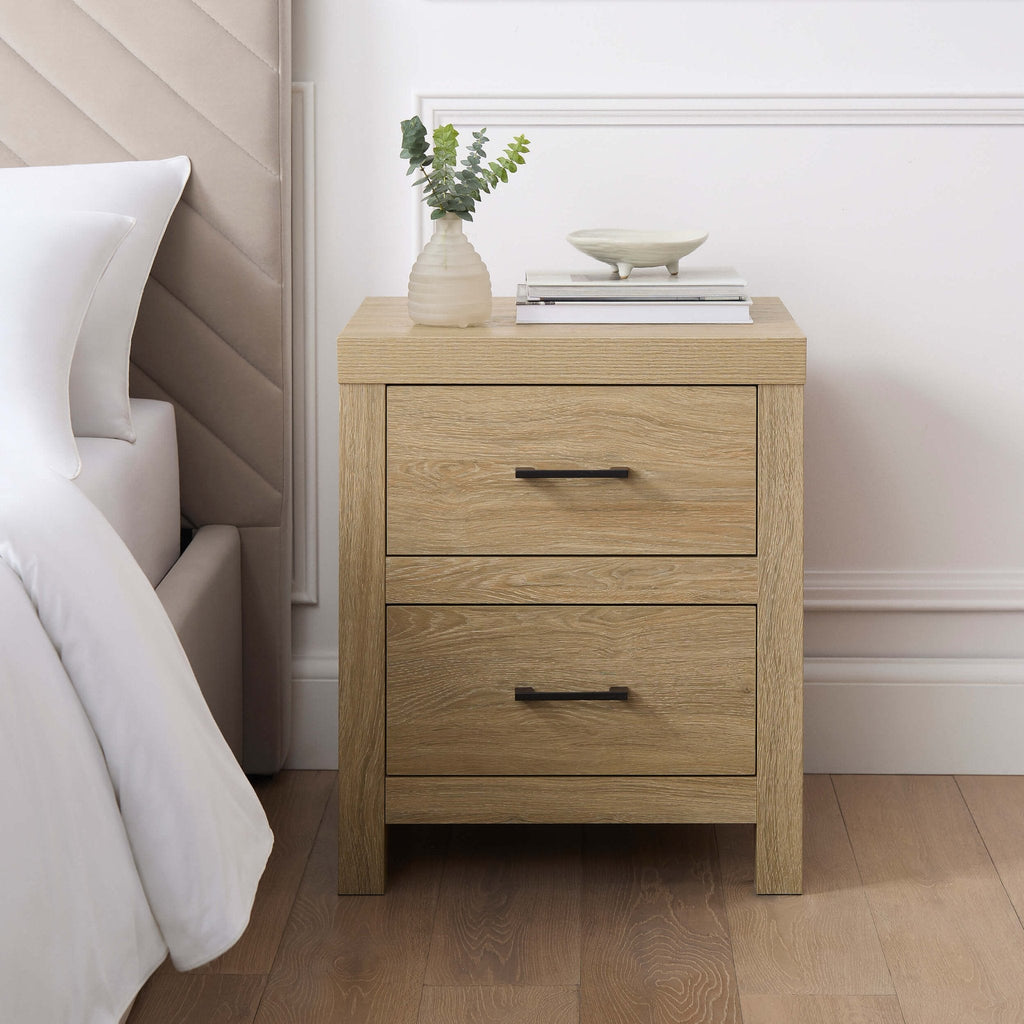 Dusklia - Piper 2 Drawer Bedside Table - Light Wood