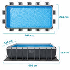 Piscine Hors-Sol Rectangulaire REVO Aqua Pro 5 – 549 × 274 × 132 cm – 17 203 L – Filtre à Sable – Échelle & Bâche Incluses