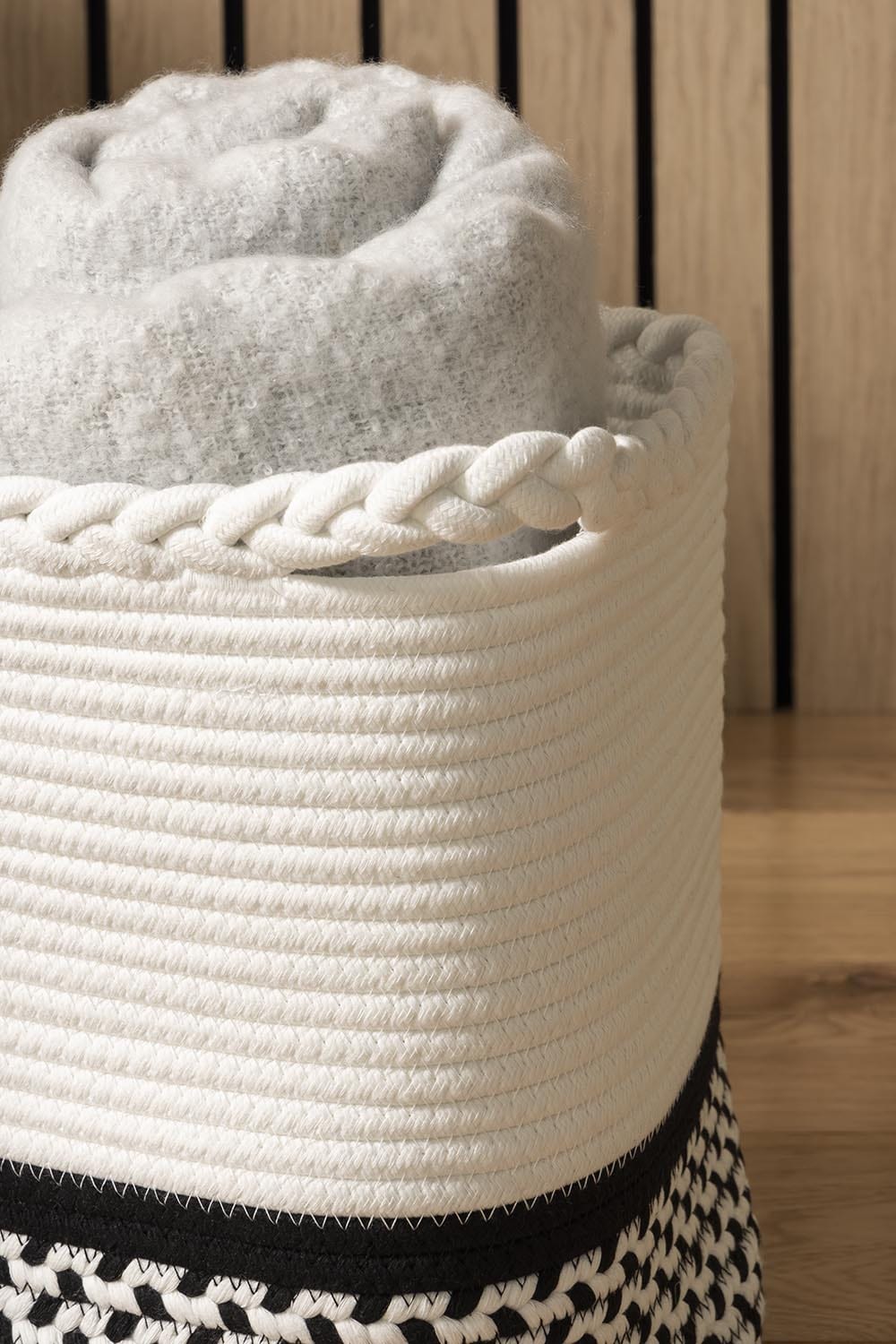 Dusklia - Plait Rope Storage Basket - Off White/Black