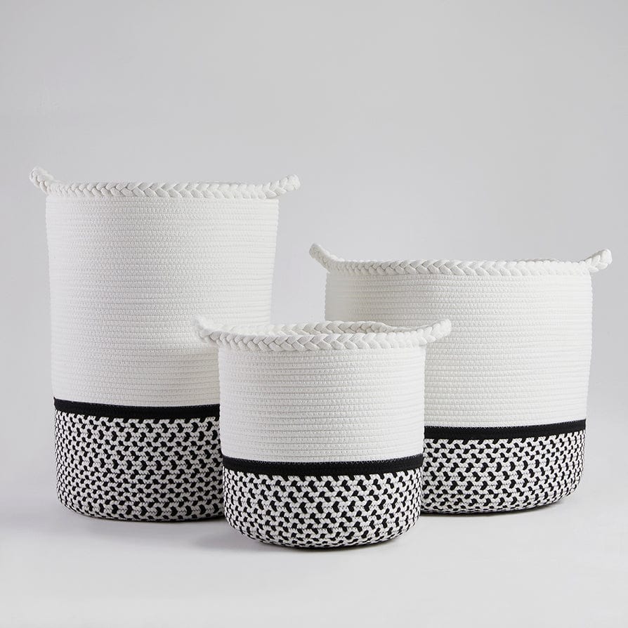 Dusklia - Plait Rope Storage Basket - Off White/Black