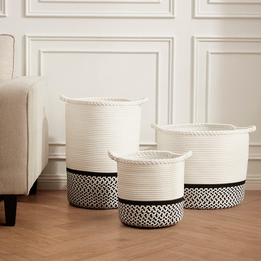 Dusklia - Plait Rope Storage Basket - Off White/Black