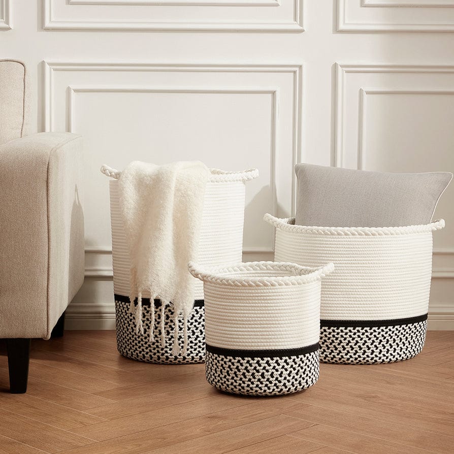 Dusklia - Plait Rope Storage Basket - Off White/Black