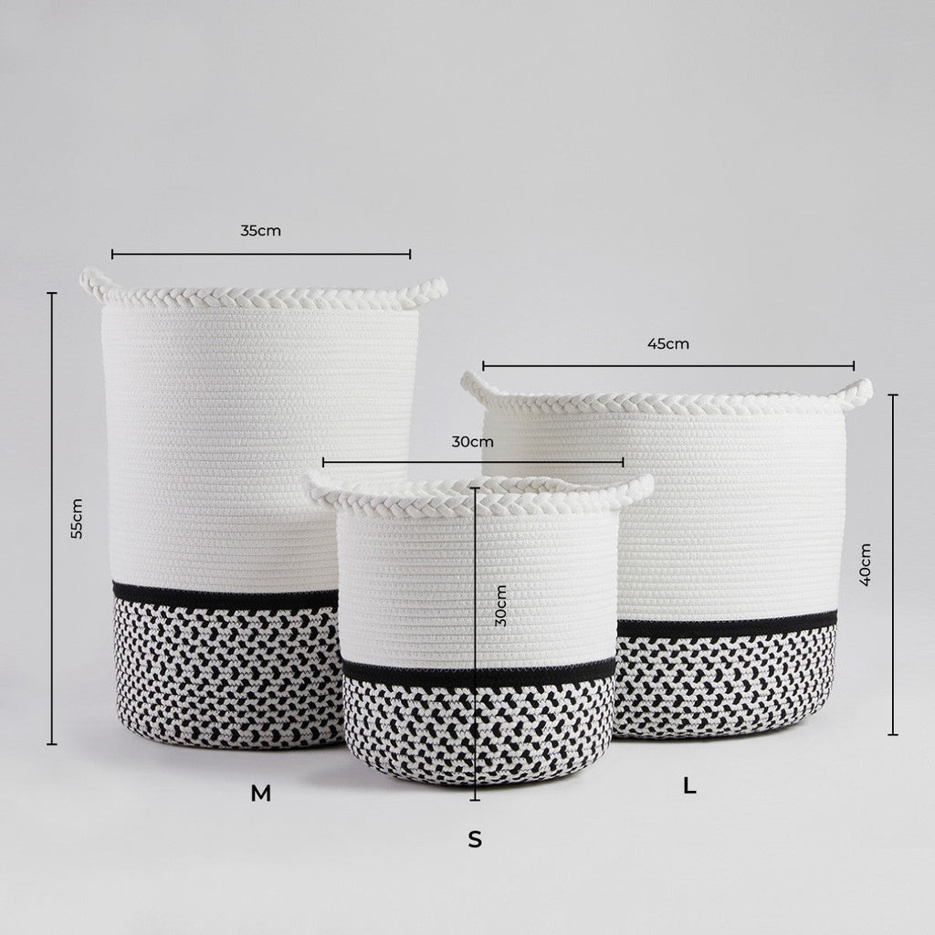 Dusklia - Plait Rope Storage Basket - Off White/Black