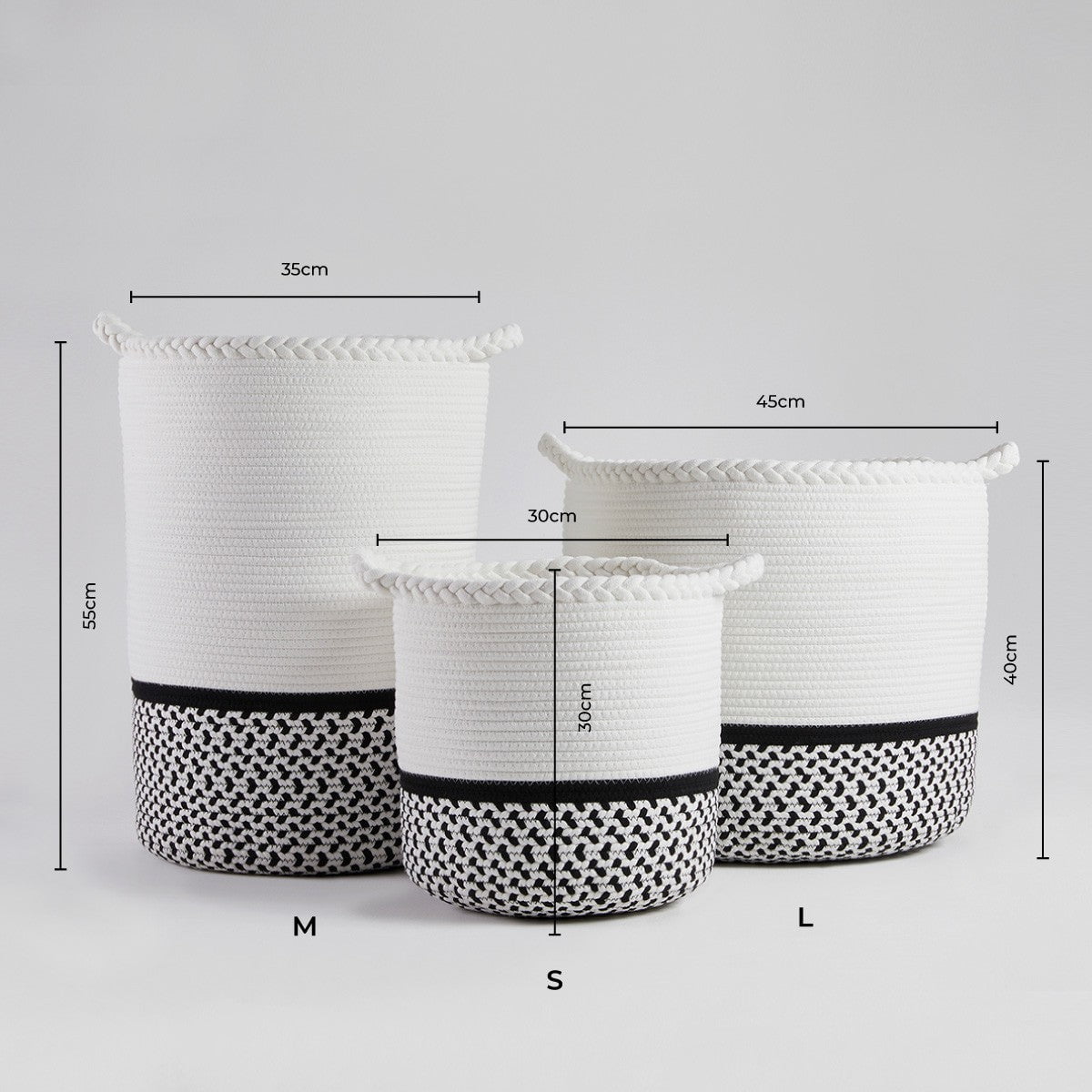 Dusklia - Plait Rope Storage Basket - Off White/Black