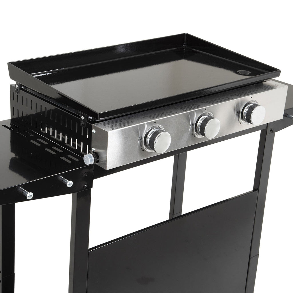 Plancha à gaz REVO Mérida – 3 brûleurs 6 kW avec chariot – Plaque en acier émaillé