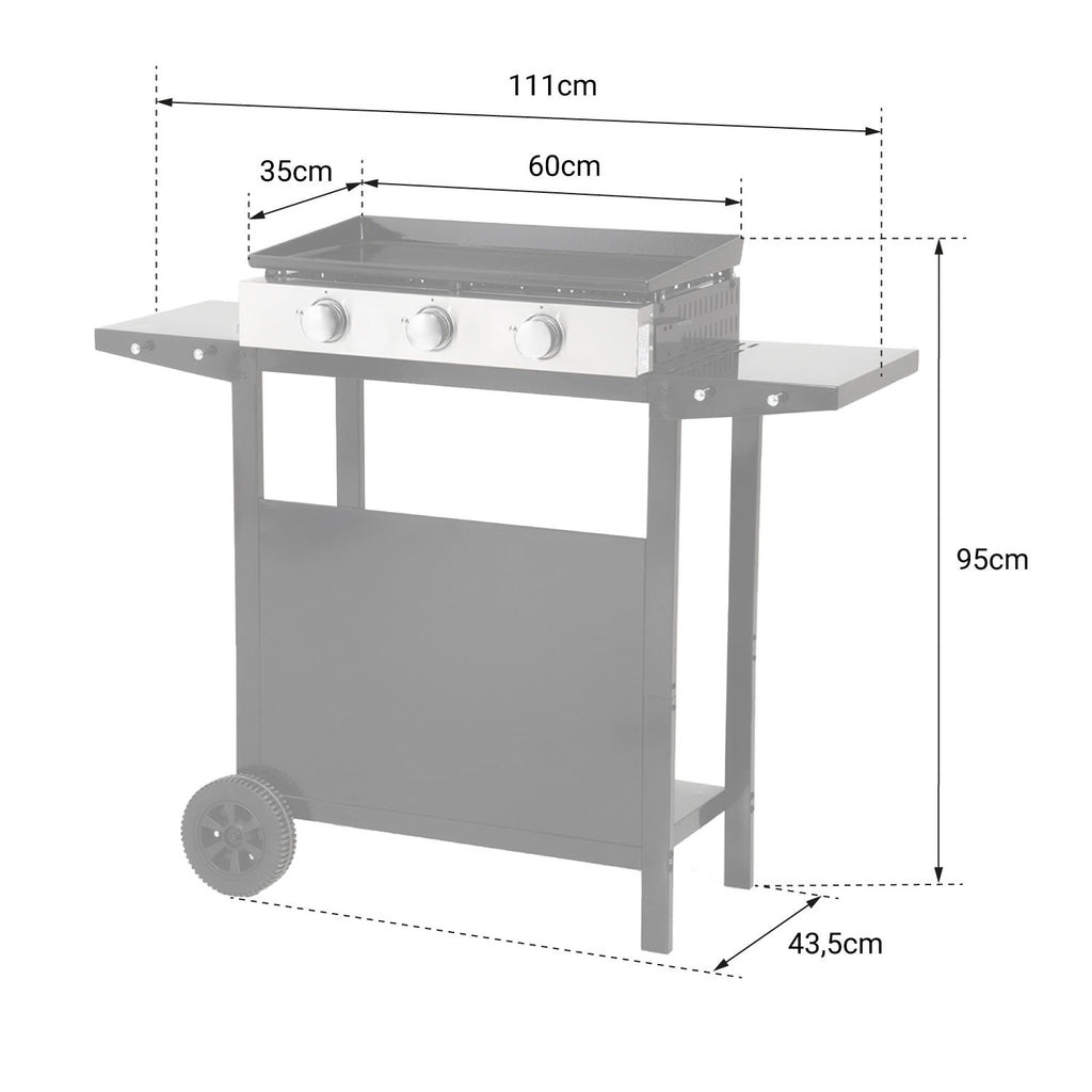 Plancha à gaz REVO Mérida – 3 brûleurs 6 kW avec chariot – Plaque en acier émaillé