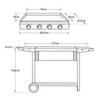 Plancha à gaz REVO Palma – 4 brûleurs 8 kW avec chariot à roulettes – Plaque en acier émaillé