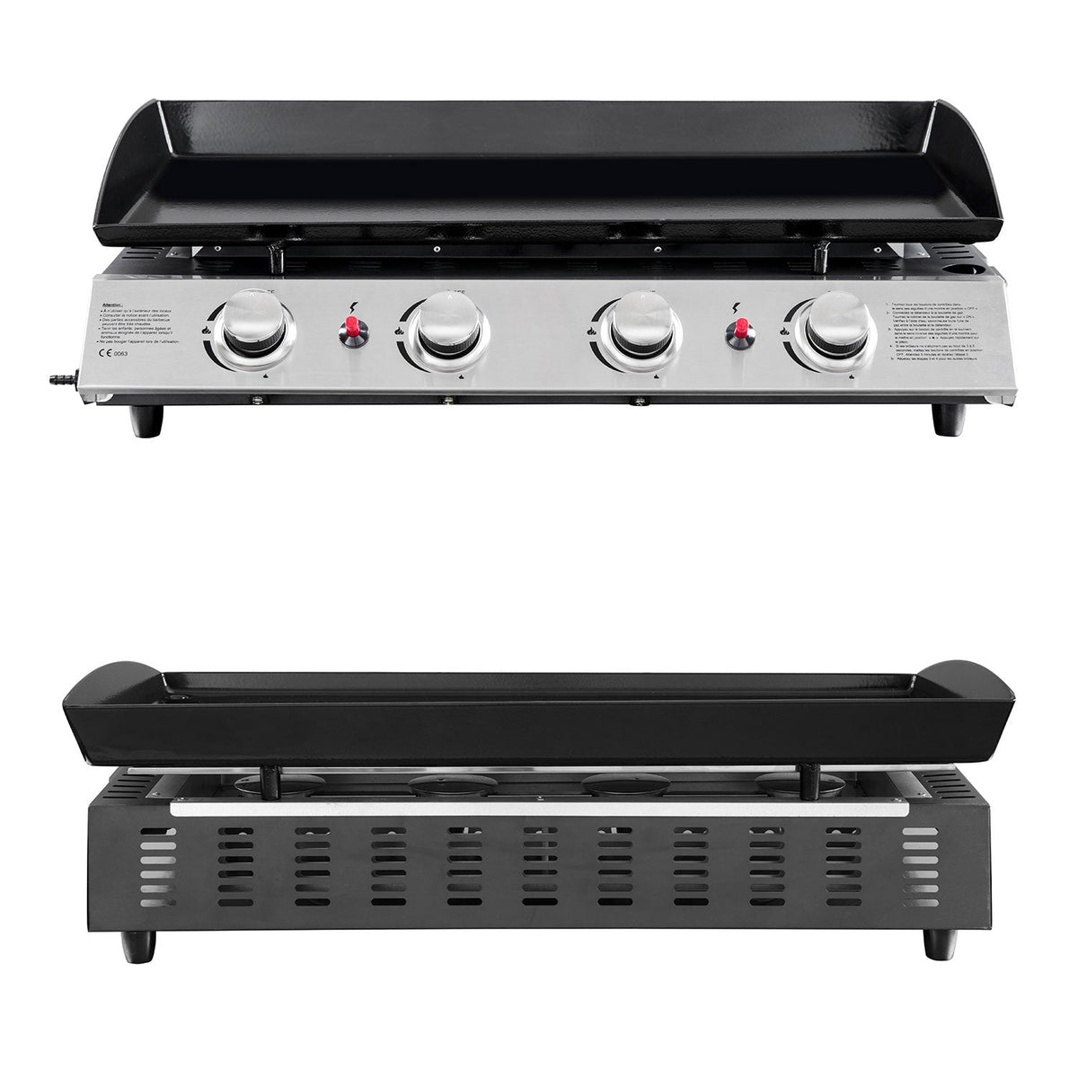 Plancha au gaz REVO Valencia – 4 brûleurs 10 kW Butane/Propane avec plaque en acier émaillé