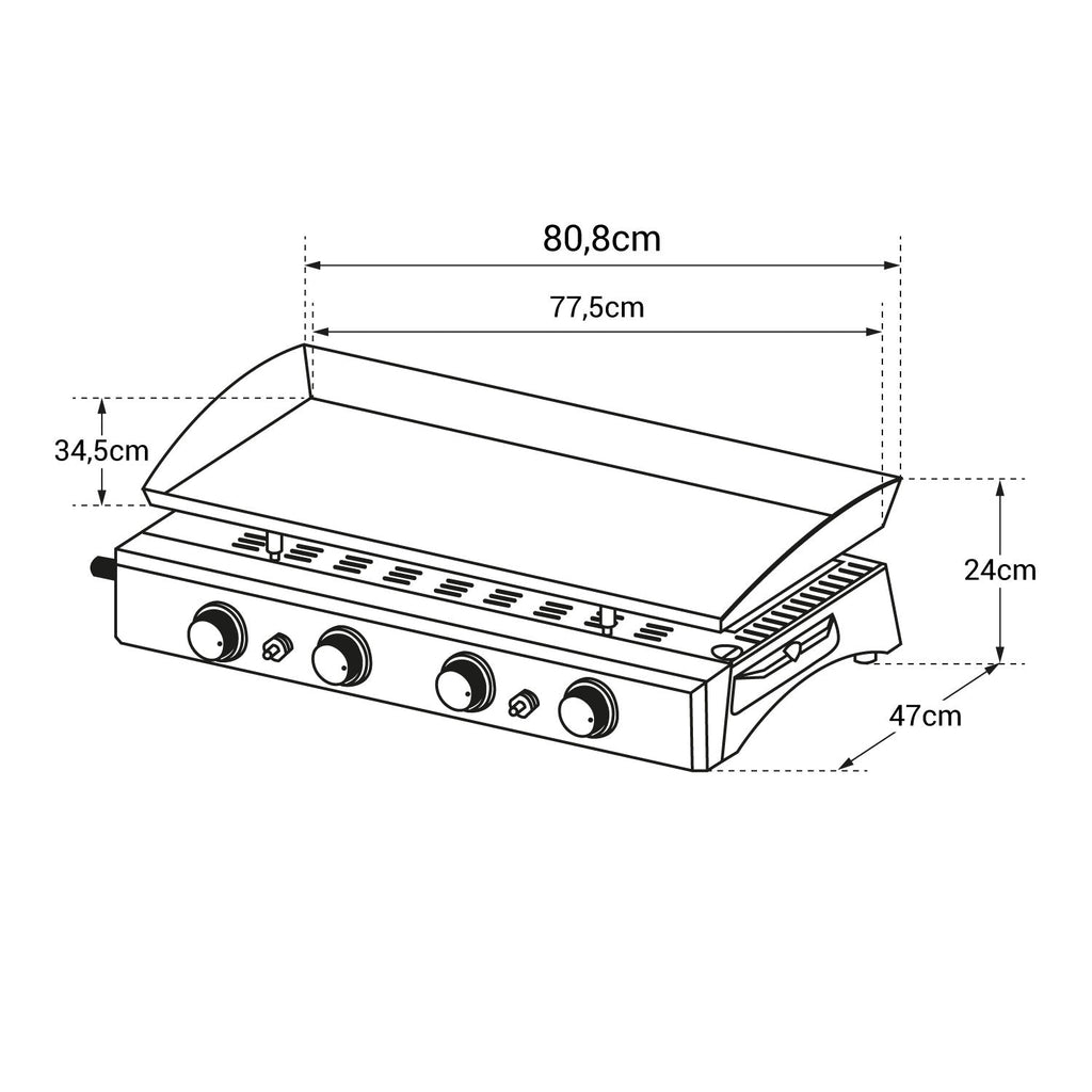 Plancha au gaz REVO Valencia – 4 brûleurs 10 kW Butane/Propane avec plaque en acier émaillé